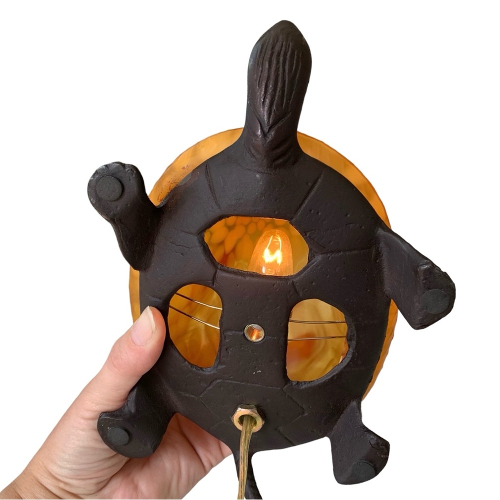 Vintage 90’s Meyda Tiffany Amber Turtle Light (Baby Nightlight Nursery Tortoise) - Picture 7 of 12